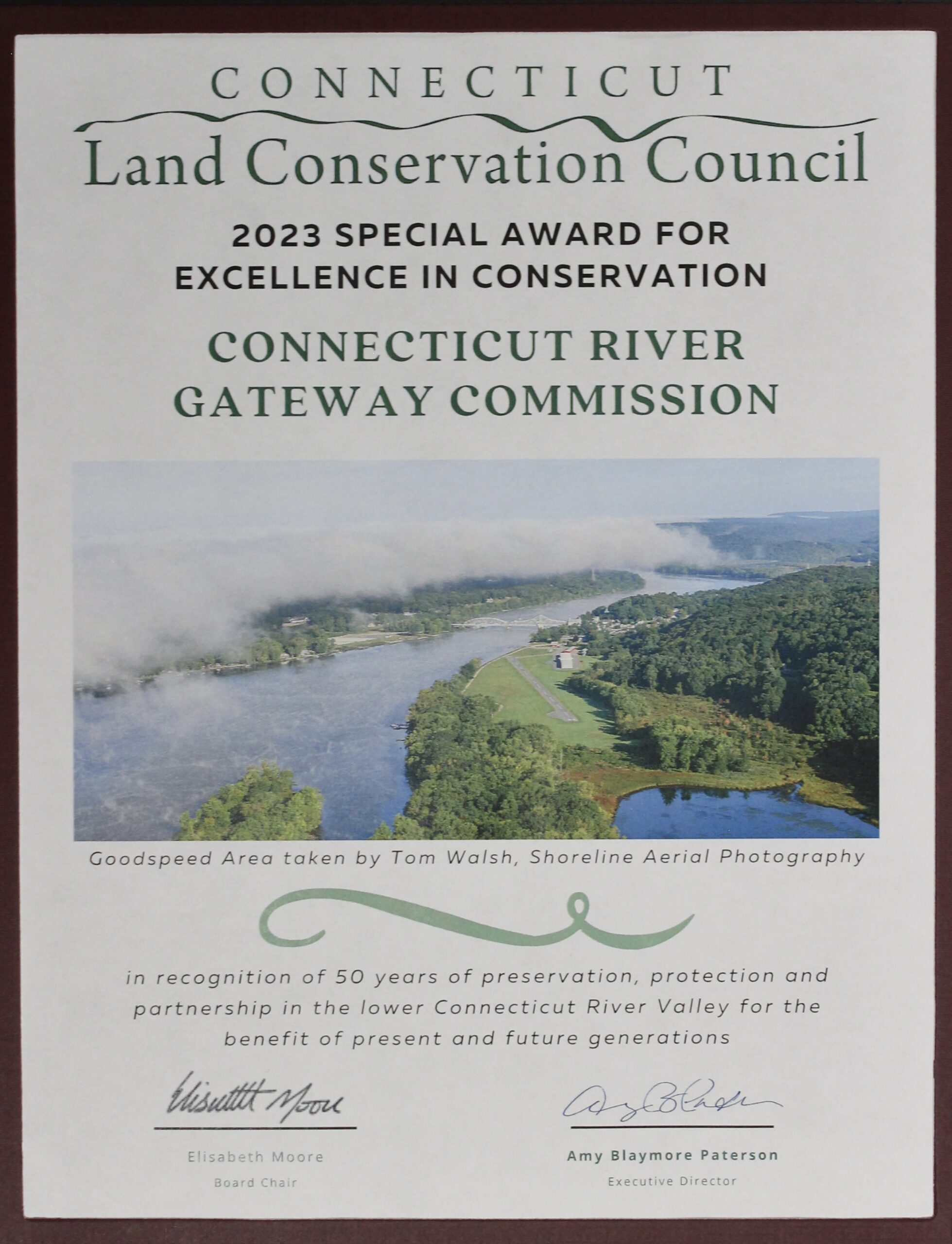 2023 Special Award for Excellence in Conservation from the CT Land Conservation Council to the Connecticut River Gateway Commission