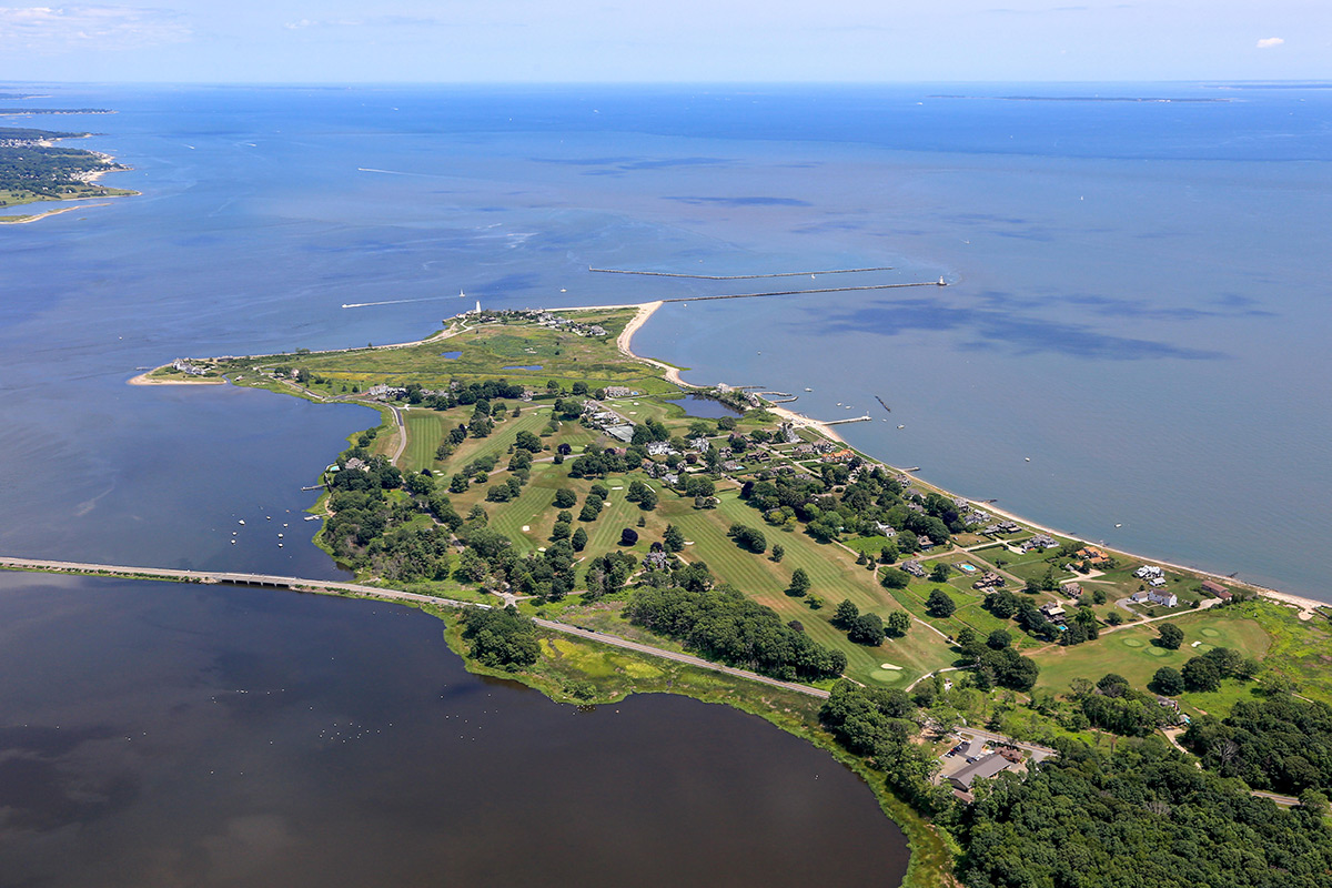 aerial shot of mouth of river